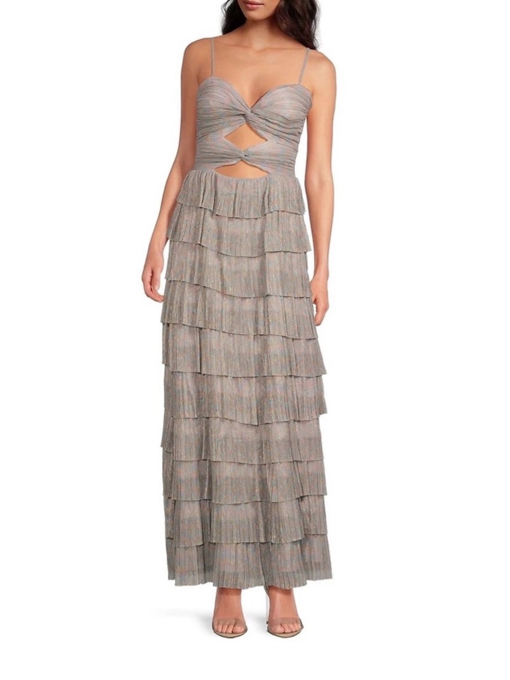 Gianni Bini Metallic Taupe Tiered Maxi Dress